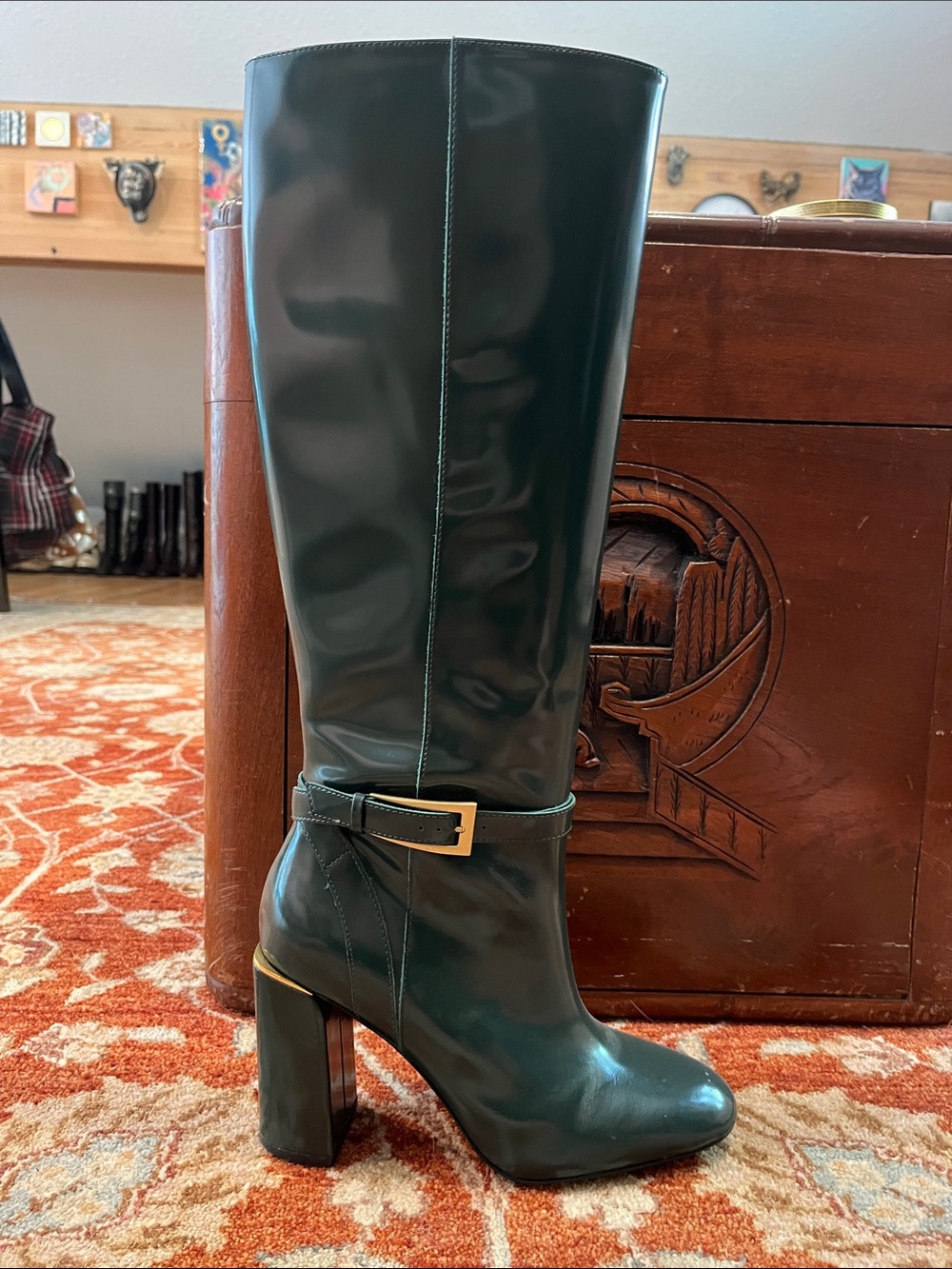 Vince Camuto Emerald Green Leather Knee-High Block Heel Boots Sz 10